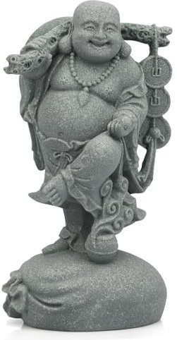 BEIZHAN 5.5inch Maitreya Buddha Statue - Smiling Stone Buddha Standing on Money Bag with Money String, Feng Shui Wealth Charm for Business Success & Positive Energy