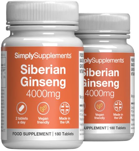 Siberian Ginseng Tablets | Supports Mental Performance & Reduces Fatigue | Suitable for Vegans and Vegetarians | 360 Tablets = 6 Months’ Supply | Made in The UK in Accordance with GMP Standards