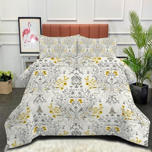 Edredón Relleno Nórdico 4 Estaciones Cama 105 200x200cm - Edredón Flores De Vid Nórdico de Fibra Plantas Y Flores Suave Transpirable para Invierno, Primavera y Otoño, Gris