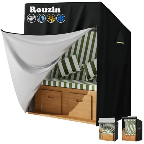 Rouzin Telo protettivo per sedia da spiaggia, 420D, resistente alle intemperie, 120 x 90 x 155/140, per sedia da spiaggia, impermeabile, con chiusura lampo, 2 posti