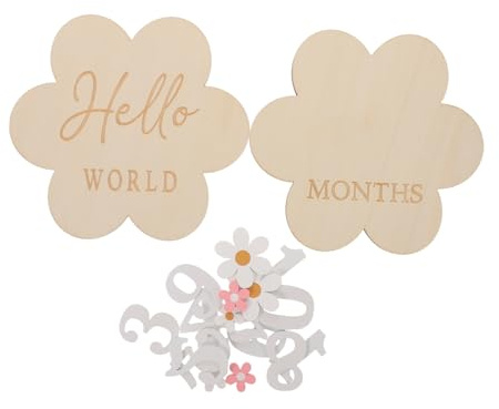 VANZACK Wooden Baby Monthly Milestone Signs 1-12 Months Growth Tracker Photo Props Flower Shape Newborn Announcement Cards for Professional Photography