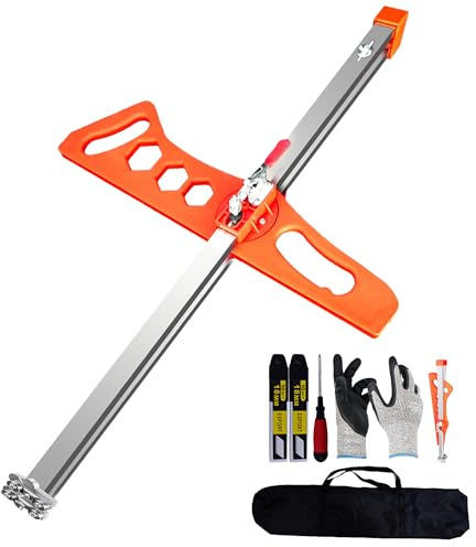 Drywall Cutter Tool, Foldable Cortador De Drywall with 19 Wheels Fit 1/4 3/8 1/2 Plasterboard, Dual-Scale 1.5-60cm (cm & in) with 20pcs Blades, Drywall Cutting Tool for Wall, Build (Orange)
