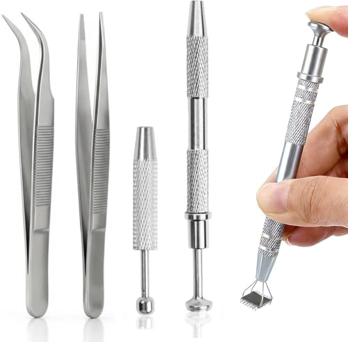 KAHZOR 2 Piezas Herramienta para Piercing con Pinzas y 2 Alicates, Pinzas para Bolas de Piercing, Alicates para Joyería, Kit de Herramientas para Cambiar Piercings, Ayuda para Cambio de Piercings