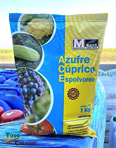 Todo Cultivo Azufre Cúprico Azul para espolvoreo 1 Kg. Fungicida y acaricida ecológico en Polvo. Muy eficaz en prevención de Mildiu, oídios o acariosis en Huerta o parrales.