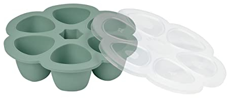 BÃ‰ABA, Multiportions Silicone De Qualité Premium, Résistance Thermique Extrême, Four Et Micro-onde, 6 Alvéoles Indépendantes, Couvercle Hermétique, Fabriqué En Italie, 6x90 Ml, Sauge