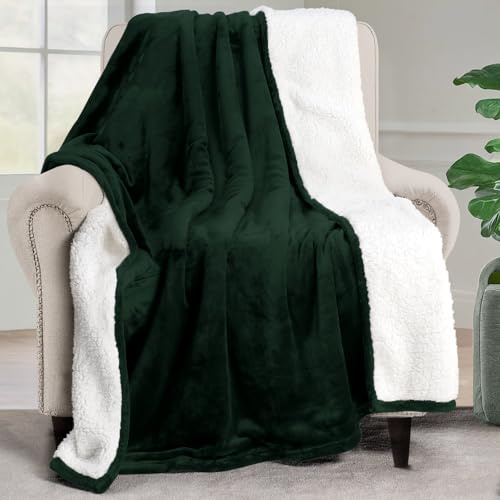 Utopia Sängkläder Sherpa filt [Skogsgrön, 152x127 cm] - 480 GSM Tjock varm fleece vändbar filt för säng, soffa, soffa, camping och resor