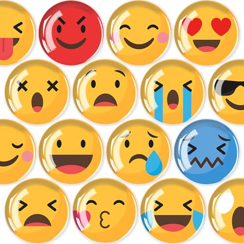 JJ PRIME - 16 Pcs Fridge Magnets | Round Fridge Magnet | Mini Fridge Accessories | Craft Magnets | Small Magnets for Whiteboard, Office. Kitchen and School (Emoji)