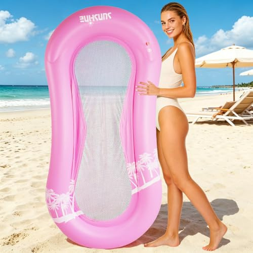ZHUYNXIR Pool lounger float for adult,pools floating chair, Adult mesh bottom pool float,Great for chilling in the pool and have held up with kids crawling on them,170x80cm pink.