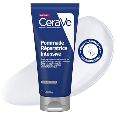 CeraVe - Pommade Réparatrice Intensive - Soin Réparateur, Apaisant et Protecteur Visage, Corps, Lèvres - 3 Céramides Essentiels + Acide Hyaluronique - Peau Très Sèche, Abîmée, Craquelée - 88 ml