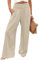 EMATOP Leinenhose Damen Leichte Sommer Weite Hose Lange Boho Sommerhose Hohe Taille Elegant Stoffhose Casual Einfarbig Freizeithose Baumwolle Leinen Palazzo Hosen mit Taschen Sporthose Frauen