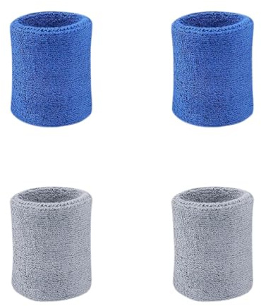 GJNMYSD 4 Pack Cotton Sweat Wristbands,2 Blue & 2 Grey