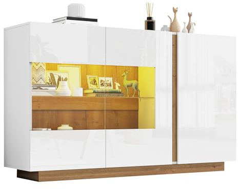 Billg Armadio Dispensa da Cucina, Credenza Armadio da Cucina, Mobile Buffet Stile Rustico con 3 Ante, Mobiletto Multiuso, Vetrina Espositiva da Terra Soggiorno per Sala da Pranzo Salotto Corridoio