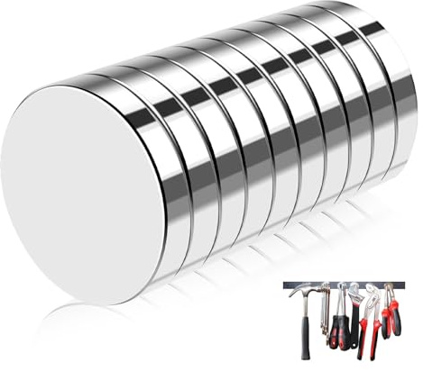 Nevoluxer - Imán de neodimio (20 × 2 mm), imanes de neodimio extra fuertes (10 unidades, redondos, planos, para pizarra, bricolaje y bricolaje