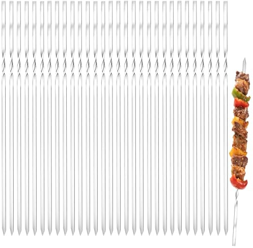 XILEPINGAN 30 Pièces Brochette inox,40 cm Pique Brochette Inox,Brochettes RéUtilisables en Acier Inoxydable,Brochettes en MéTal,Brochettes de Barbecue pour Barbecue Viande légumes (B-30 Pièces-40 CM)