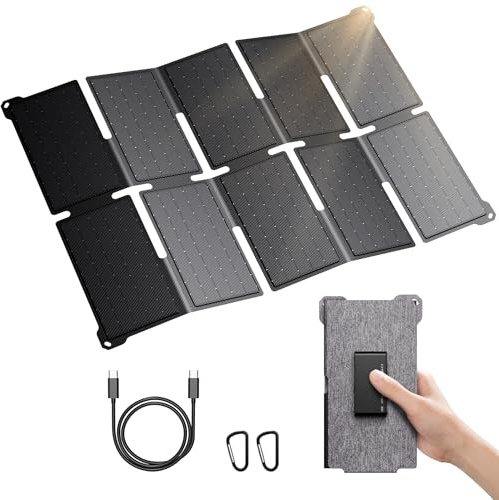 BigBlue Tragbarer 35W Tragbar Solar Ladegerät mit Schnellladung USB-A und PD 25W USB-C für Camping und Trekking, 0,7kg, IP68-Wasserdicht, Klappbares Solar-Ladegerät für iPhone/Android, iPad, Powerbank