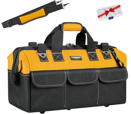 WINHUNT Werkzeugtasche mit breiter Öffnung, extra groß, wasserdicht, Aufbewahrungsorganizer für Werkzeuge, Elektriker-Werkzeugtasche mit verstellbarem Schultergurt, 20 Zoll,Gelb