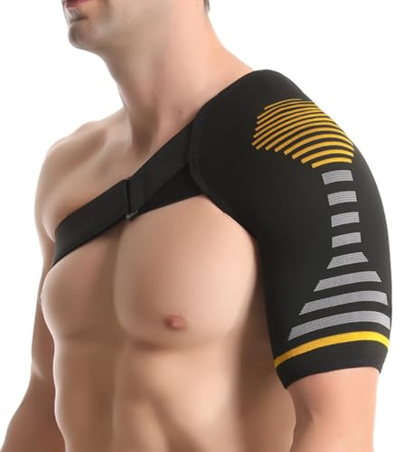 Jorun Tutore per spalla per uomini e donne, manica a compressione regolabile per alleviare dolori, lussazioni articolari, lesioni (giallo, S/M)