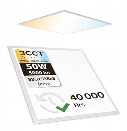 LED-takpanel SLIM 60x60x2,8cm – 50W 3CCT 3000K/4000K/6500K SUPERNOVA 230V – Infälld LED-panel – 5000 lm – Rasterlampa Vit – Fyrkantig Taklampa för Vardagsrum Kök Kontor – Horoz Electric