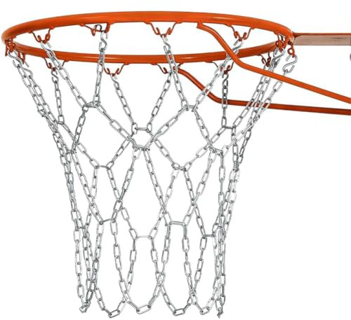 DICOSMETIC Red de acero inoxidable para baloncesto, cadena de baloncesto, de repuesto, resistente a la corrosión, con 12 ganchos, se adapta a todas las cestas estándar de exterior