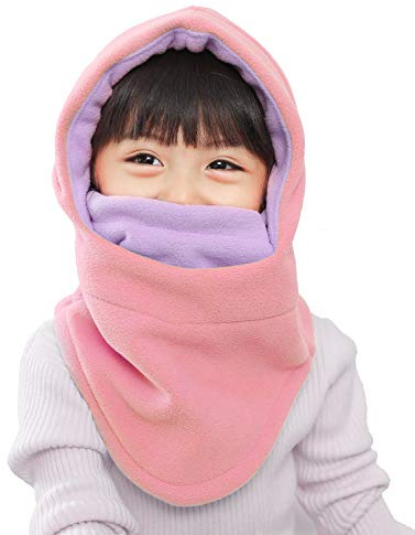 Kids Winter Windproof Cap,Children's Double Warm Balaclava Face Mask for Cold Weather,Neck Warmer,Adjustable Full Face Cover Hat for Boys Girls,Perfect for Skiing,Cycling(Pink+Purple)