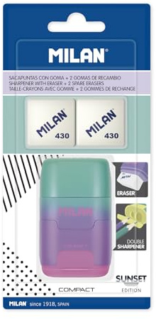 MILAN Avelaborra Blister ca Kompakt plast solnedgång lila + 2 ersättningsgummin, BYM10451, turkos och rosa