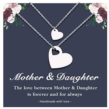 D Dongjiangjin Gift Collana con ciondolo a forma di cuore, in argento, mamma e me, per donna, Acciaio inossidabile, Nessuna pietra preziosa