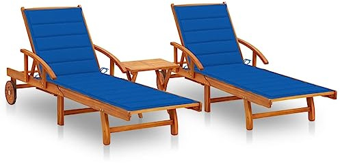 vidaXL 2X Madera Maciza de Acacia Tumbonas con Mesa y Cojines Hamaca Cama Salón Diván Asiento Piscina Playa Jardín Patio Terraza Balcón Exterior
