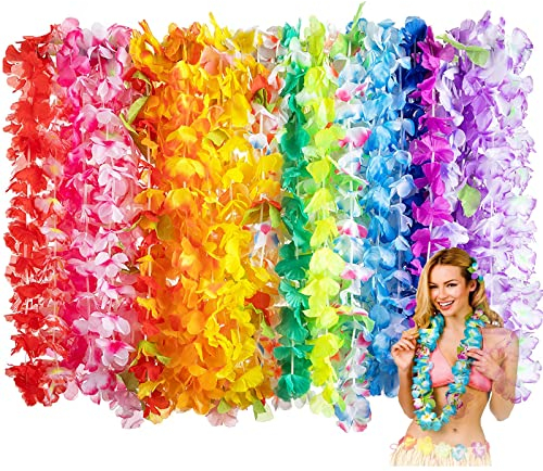 50Pcs Collane Hawaii Fiori Ghirlanda Hawaiana Collana Tropicale Ghirlande Hawaii Hula Hawaiian Leis Luau Fiori Multicolori Fiori Ghirlande Festoni Hawaiani Hawaiian Ruffled Flower Lei F