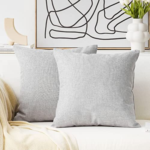 Home Brilliant Grey Cushion Covers 60cm x 60cm, Solid Silver Cushion Cover for 65cm Cushions Inserts, Linen Square Throw Pillow Cases for Sofa, 2 Pcs, 24inch, (60 cm, Light Grey)