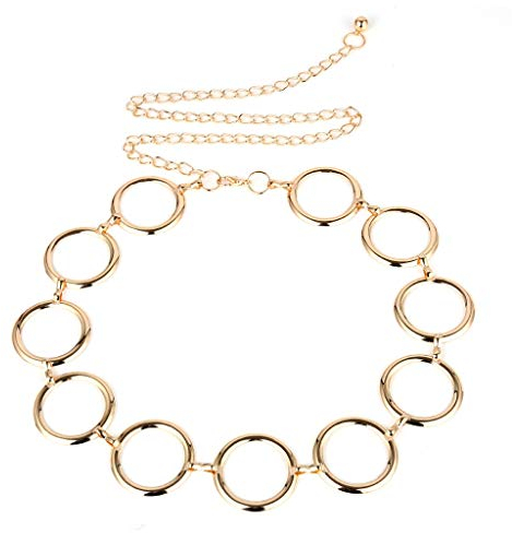 Kette Vintage Damen Breit Metall Blume Bund Taillengürtel Kreis Gold Gürtel Leder Gürtelschnalle, gold, Einheitsgröße