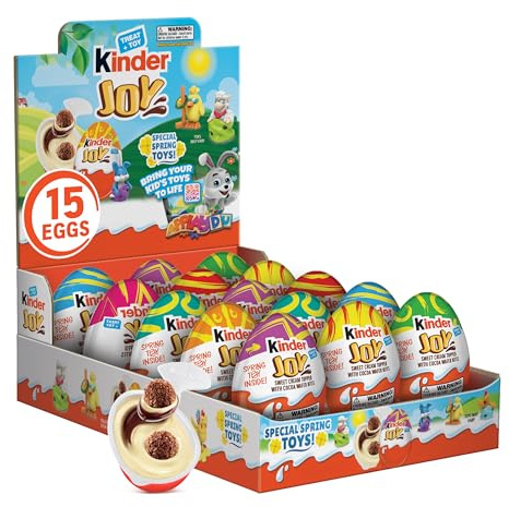 Kinder Joy Easter Eggs, Sweet Cream and Chocolatey Wafers with Toy Inside, 10.5 oz, 1 Pack, 15 Eggs