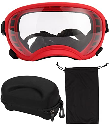 VBESTLIFE Hundebrille, Winddicht, UV-beständig, Staubdicht, Verstellbarer Riemen, Langlebige Hundesonnenbrille für Große Rassen (Roter Rahmen und transparente Schutzbrillen)