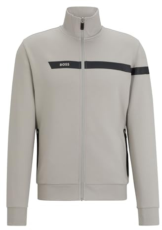 BOSS herr Skaz 1 sweatjacka av bomullsblandning med dragkedja och tejpdetaljer, Öppen Grey63, M