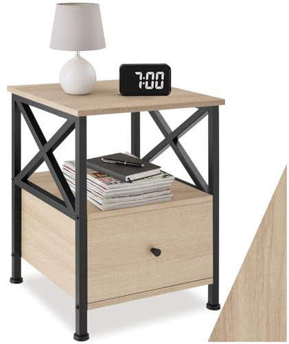 tectake 801114 Comodino Falkirk, 2 ripiani, Cassetto