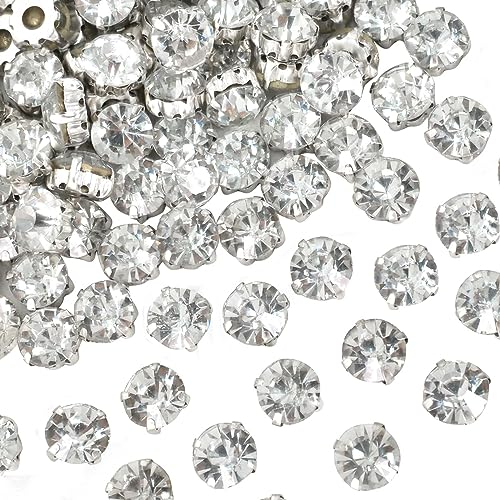 144 Stücke Strasssteine zum Aufnähen Klar 10 mm, Glas Strass zum Nähen Basteln, Silber Krappenfassung mit 8 Löchern zum Nähen, für DIY Brautkleid Kleider Kleidung Schmuck Schuhe