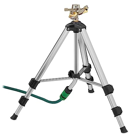 Relaxdays Sprinkler, Stativ, Reichweite max. 9m, Sektorenregner, Sprengwinkel 0-360°, klick-Anschluss, grau/schwarz, 90 x 94 x 82 cm