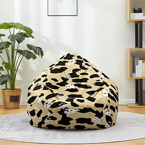 Highdi 3D Prints Bean Bag No Filler, Gaming Beanbag Chair Cover for Kids Adult Without Filling Highback Comfortable Lazy Sofa Beanbag Soft Polyester Toy Storage Bean Bag Seat (80X90CM,Cow print4)