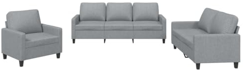 vidaXL Soffgrupp med dynor 3 delar Ljusgrå tyg, soffgrupp, vardagsrumssoffa, tygsoffa, soffgrupper, vardagsrumssoffor, tygsoffor