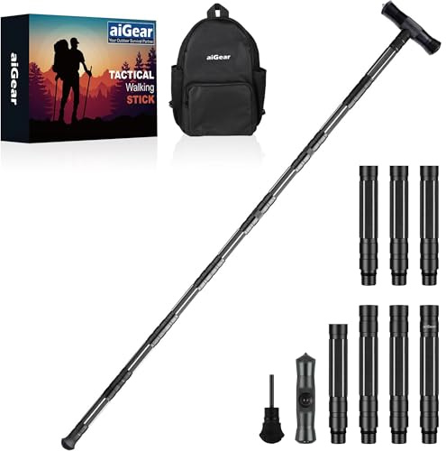 aiGear 6/7/8 Tubo Bastones de Senderismo Regulable con 3 Herramientas Negra | Bastones Trekking con 3 Accesorios, Aluminio Procesado por CNC, Altura Regulable, para Senderismo Viaje Camping Mochila
