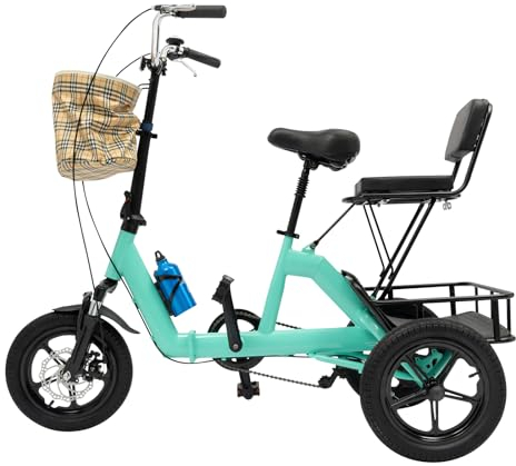 Dreirad für Erwachsene, 3 Räder, faltbar, mit Aufbewahrungskorb vorne und hinten, Wasserkocherhalter, Schloss und zwei Schlüssel, ideal für Erwachsene, ältere Menschen