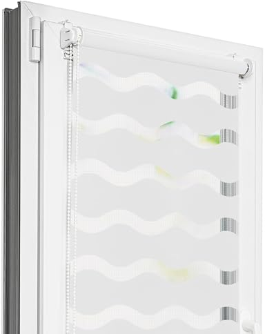 Estika Welle Doppelrollo klemmfix ohne Bohren - 75 cm x 220 cm - Weiß - Tag und Nacht Duo Rollo, Duo Rollo, Rollos für Fenster ohne Bohren, Fenster sichtschutz
