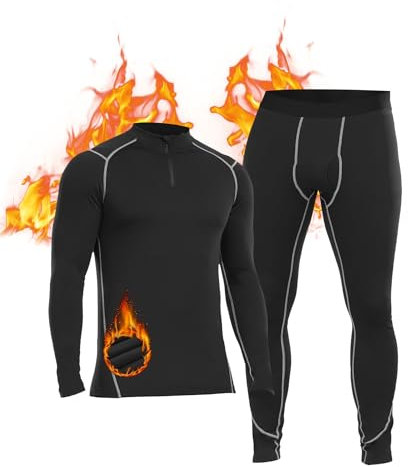 SIMIYA Thermounterwäsche Herren Set, Funktionsunterwäsche Mit Reißverschluss Flexibel Atmungsaktiv Skiunterwäsche Winter Mit Innenfleece für Lauf, Radfahren, Skifahren (Grau-1, 3XL)