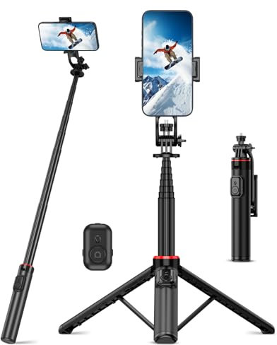 RISEOFLE Selfie Stick Phone Tripod, 130cm Aluminum Alloy Integrated Retractable Tripod for Smartphone, Portable Tripod Stand with Wireless Remote Control for iPhone/Samsung/Android