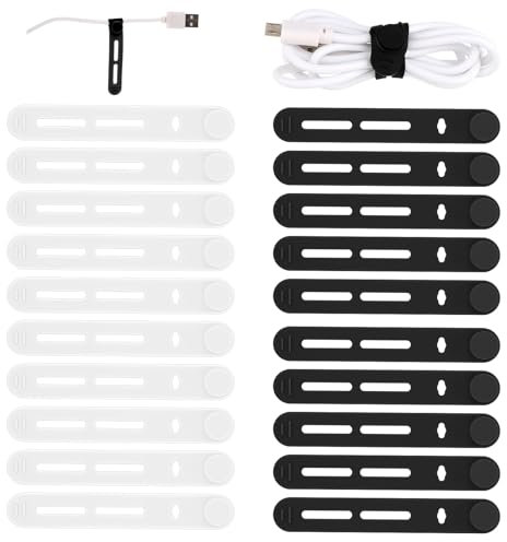 Giantree 20 bridas reutilizables para cables, organizador de cables ajustables de silicona para cables de carga, auriculares, computadora, cables, escritorio, accesorios de viaje (negro y blanco)