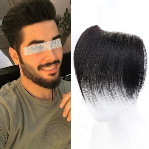 Parrucca Frontale Per Uomo,Pelle Sottile In Pu,Toupet 100% Capelli Umani,Extension Per Capelli Neri Naturali Per La Sostituzione Della Perdita Dell'Attaccatura Dei Capelli(BF159,1.2x16cm)
