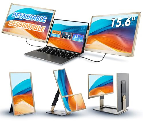 15.6 Laptop Screen Extender, 1080P FHD Portable Monitor Laptop with 235° Rotation, Triple Screen Laptop Monitor Extension with USB HDMI, Plug & Play for Windows, Mac, Chrome