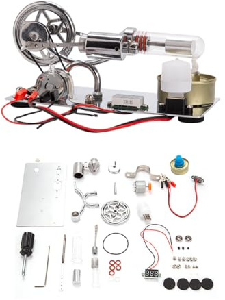 DiyXenginey Hot Air Stirling Engine Generator Motor Kit for Adult, γ-Type Electricity Power Generator Engine with LED, Build Your Own Metal Stirling Engine