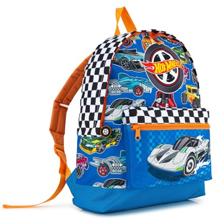 Hot Wheels Boys Backpack | Durable School Bag with Adjustable Straps | Water-Resistant Design | Includes Large Main Compartment and Kangaroo Pocket | Ages 3-10 Years Old