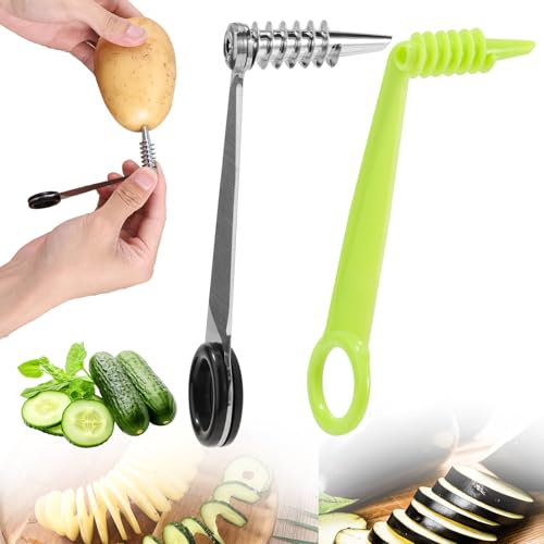 Lyreh 2pz Affettatrice a Spirale, Acciaio Inox Plastica Verdure Affettatrice Manuale Spirale Pratici Accessori Cucina per Patate Cetrioli Carote Frutta