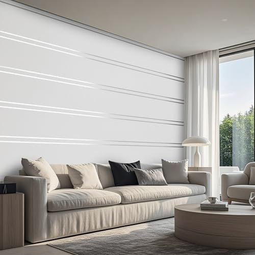 Beswitory White Wallpaper Feature Embossed Horizontal Stripe Wallpaper Luxury Nordic Modern Wall Paper Free No Match Pattern for Living Room Bedroom Kitchen TV Background